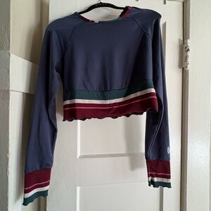 FP Movement by Free People Navy and Burgundy Long Sleeve Open Back Athletic Top